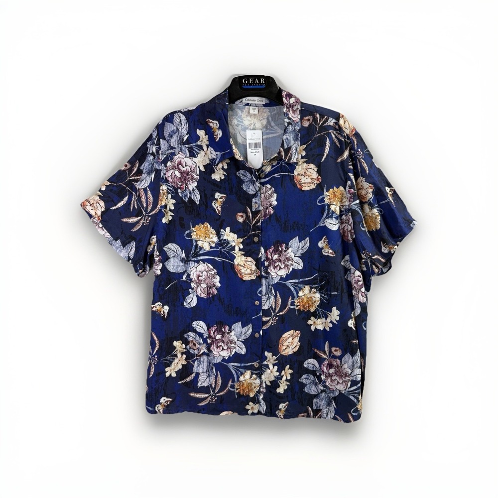 Coldwater Creek Women's 3xl‎ Floral Shirt Button Front Top Navy